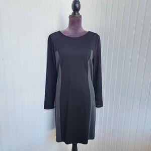 Kensie Womens Dress Classy Black Gray Mesh Front Zipper Long Sleeve Sz L